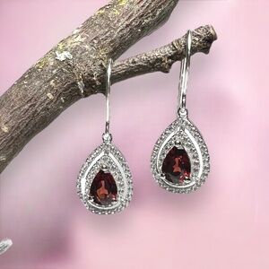 Sparkling Natural Earth Mined Garnet Earrings Sterling Silver 925 , Handmade